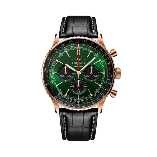 Breitling Navitimer B01 Chronograph 46 Verde/Oro rosa in Pelle